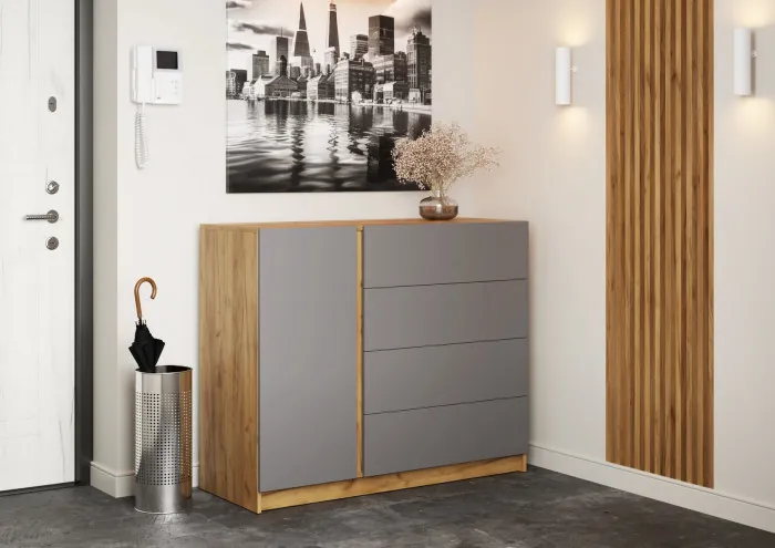 Бостон Комод КМ-001 ЛДСП, крафт золотой/серый шифер