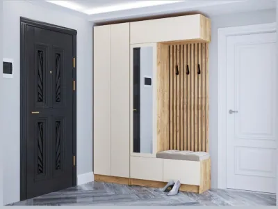 Модульная прихожая "Руэлла", композиция 2 - Крафт золотой/Кашемир