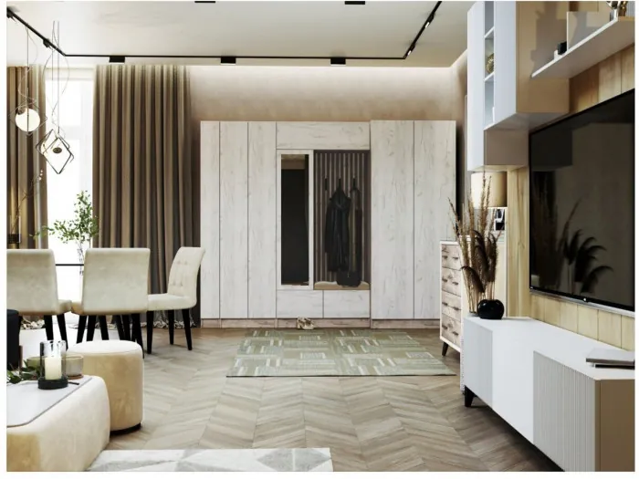 Модульная прихожая "Руэлла", композиция 1 - Крафт серый/Крафт белый