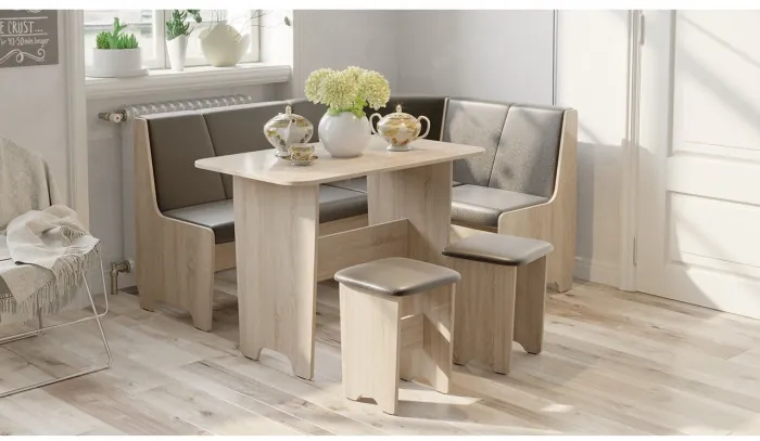 Техас Кухонный уголок Исп.1 (Дуб Сонома трюфель/Экокожа бежевая)