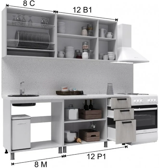 Кухонный гарнитур Танго 2,0м Дуб шале серебро/Дуб шале мореный
