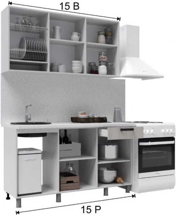 Кухонный гарнитур Палермо 1,5м Дуб Остин Серый/Дуб Остин бежевый