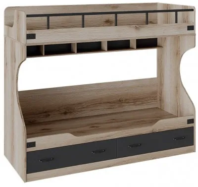 Окланд ТД-324.11.01 Кровать двухъярусная (Фон Черный/Дуб Делано)