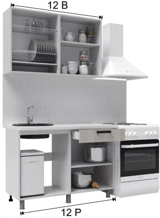 Кухонный гарнитур Кампео 1,2м Белый снег