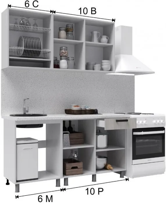 Кухонный гарнитур Григгс 1,6м камень светлый/камень темный