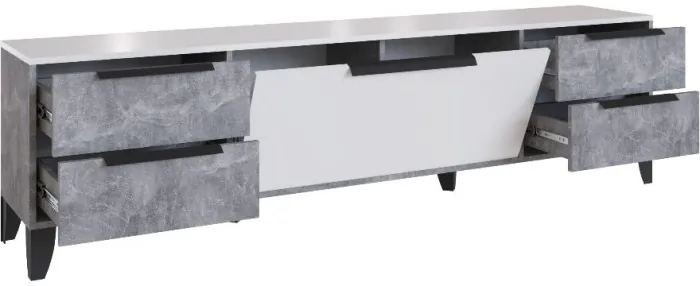 Малави Тумба для ТВ МТВ-1 с опорами, ателье светлое/белый глянец