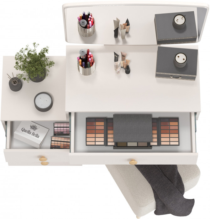 Афина Спальня 4-25901М1к.с. Трюмо + Банкетка 6-5133ТКВмол Куби, цвет кашемир серый/ткань молоко, ШхГхВ 105х38,6х129 + 41х41х45 см., универс. сб.