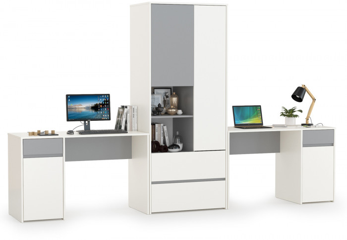 Торонто Компоновка № 17, цвет белый шагрень/стальной серый, ШхГхВ 320х53,1х195,7 см., универсальная сборка