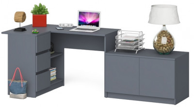 Мори Стол компьютерный МС-16 левый + Тумба МА900.1, цвет графит, ШхГхВ 214,8х84,9х76,6 см., выдвижные ящики слева, НЕ универсальная сборка