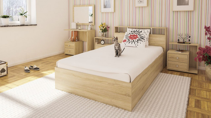 Камелия спальня № 6 Кровать 1200 + Две тумбы + Стол косметический + Зеркало, дуб сонома