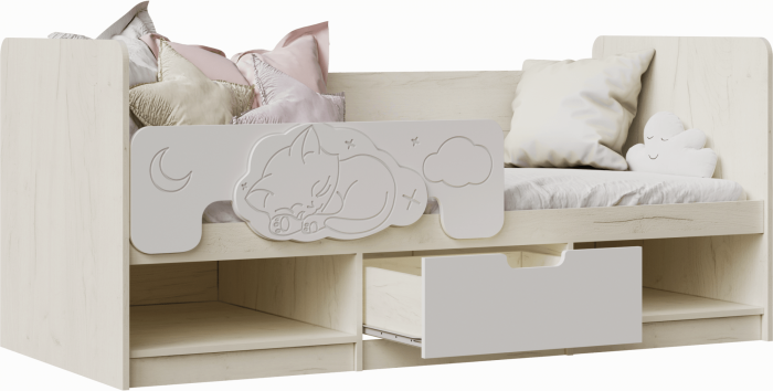 Юниор-4 Кровать 80х180 (Шарли белый, Крафт белый)