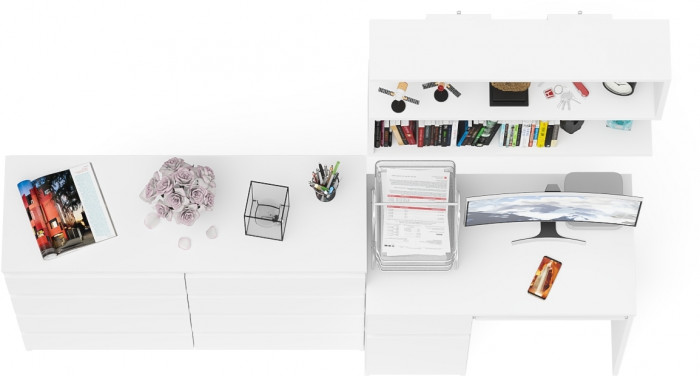 Мори компьютерный стол МС-1 левый + Комод МК1200.8 + Полка 900, белый