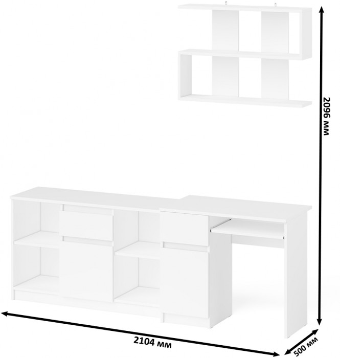 Мори компьютерный стол МС-1 левый + Тумба МТВ1204.1 + Полка 900, белый