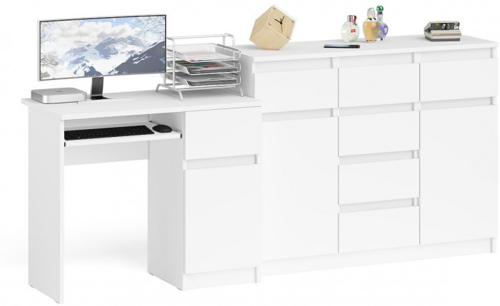 Мори компьютерный стол МС-1 правый + Комод МК1200.4, белый