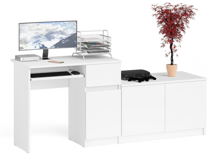 Мори компьютерный стол МС-1 правый + Тумба МА900.1, белый