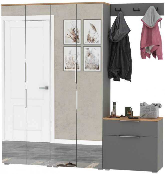 Октава Прихожая 26, серый графит/дуб крафт золотой/фасады МДФ серый графит