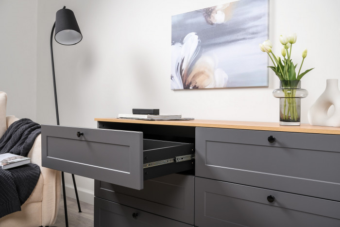 Остин 11.53 Кровать + ортопед + 13.336.03 Шкаф для одежды + 16.240 Комод, серый графит/дуб крафт золотой