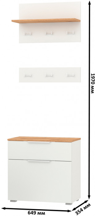 Октава 16.127 Тумба для обуви + 15.14.01 Вешалка + 15.14.02, белый шагрень/дуб крафт золотой/фасады МДФ белый шагрень