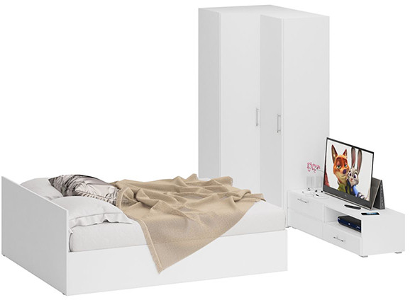 Спальня Стандарт 4-1600, белый/фасады ТВ тумбы МДФ белый глянец