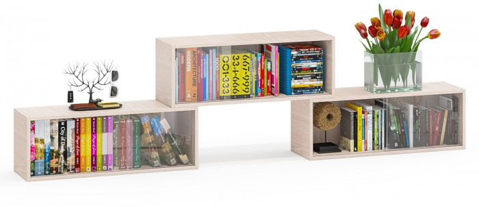 Три полки книжных С-МД-КН01, ясень шимо светлый