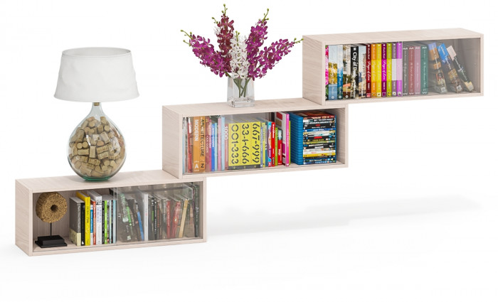 Три полки книжных С-МД-КН01, ясень шимо светлый