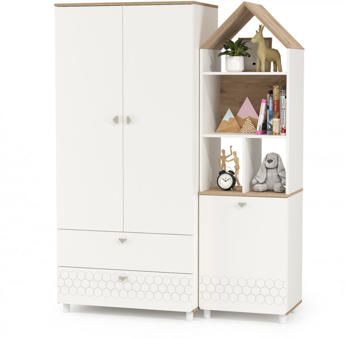 Эйп 13.334 Шкаф для одежды + 13.14 Стеллаж, белый/дуб белый