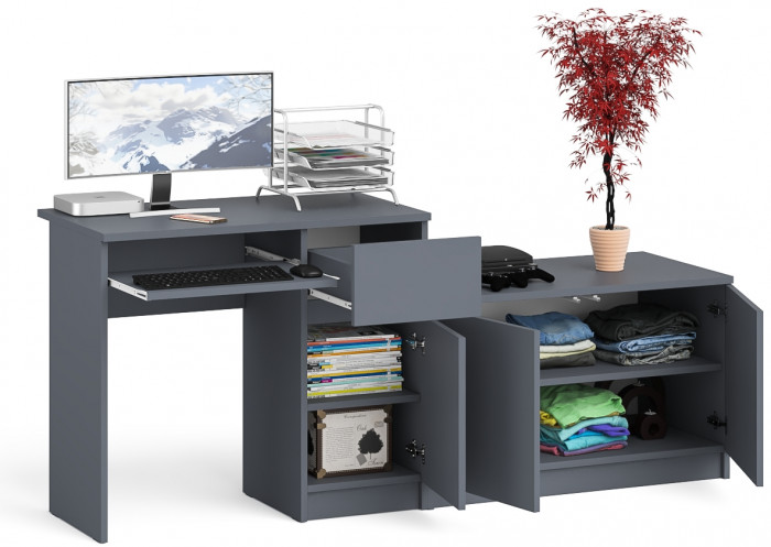 Мори компьютерный стол МС-1 правый + Тумба МА900.1, графит