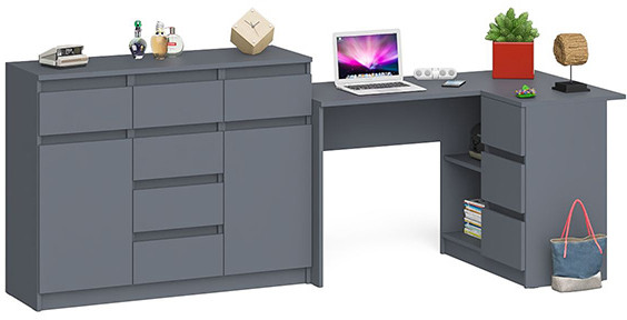 Мори компьютерный стол МС-16 правый + Комод МК1200.4, графит