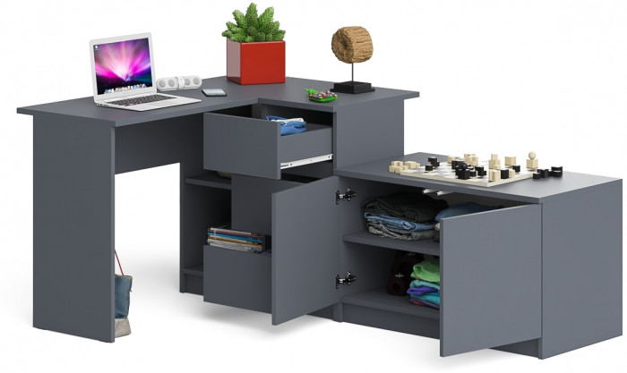 Мори компьютерный стол МС-16 правый + Тумба МА900.1, графит