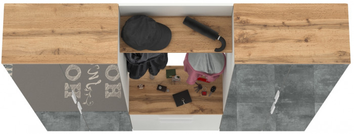 Октава Прихожая 27, белый шагрень/дуб крафт золотой/фасады МДФ белый шагрень