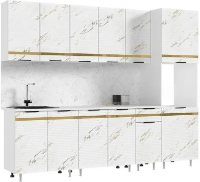 Кухня МДФ Милена 2600 (Белый, Мрамор золото, Антарес)