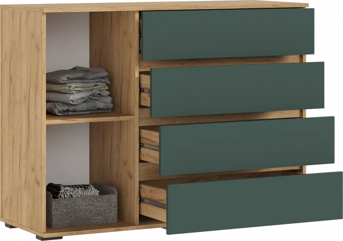 Норд Комод 1 дверь 4 ящика (1200), Дуб крафт/Изумрудный