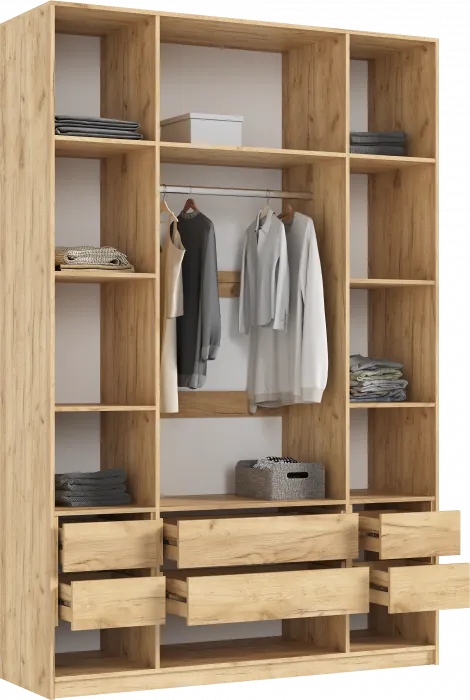 Марвэл Шкаф 4-х створчатый 1600, с доп.ящиками Браш Графит, Дуб Крафт