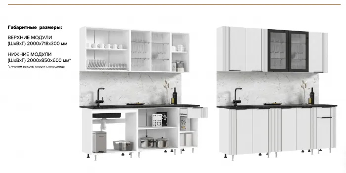 Кухня Виктория 2,0м Пластер скай/графит