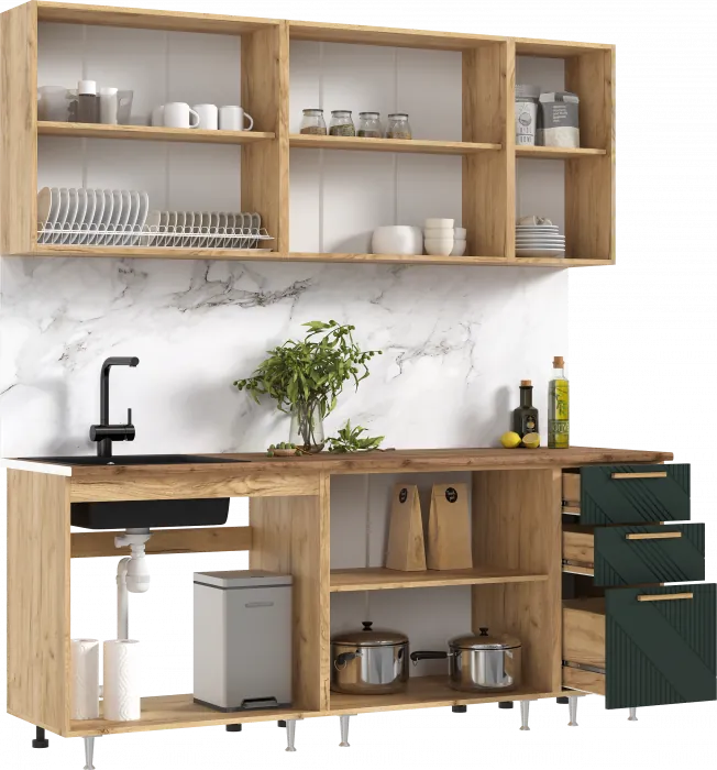 Кухня Ирис 2,0м (490), Дуб Крафт/Браш Мени Грин (Дуб вотан)