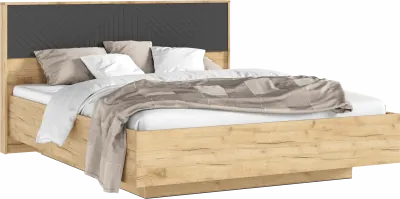 Флэш Кровать парящая с ортопедом дерево 160 с подсветкой, крафт золотой/браш графит