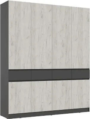 Шкаф 4-х створчатый, Графит/Дуб Крафт Белый (Дуб крафт белый/Графит)
