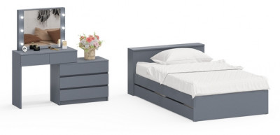 Ксения Кровать с ящиками 1200 + Стол косметический с подсветкой 110, графит