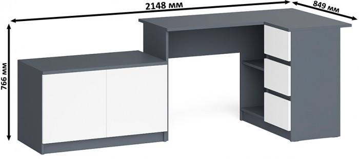 Мори компьютерный стол МС-16 правый + Тумба МА900.1, графит/белый