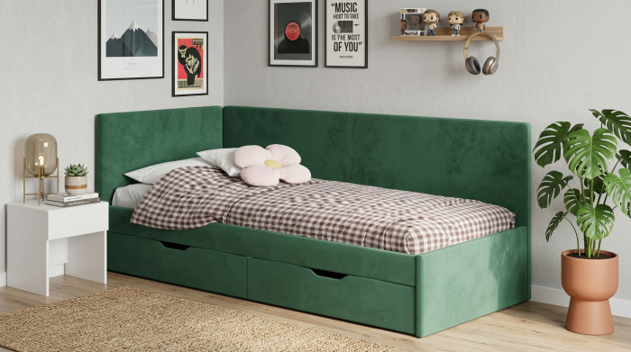 Кровать односпальная "Лео" КР-49 Белый/Изумруд/ЛДСП настил