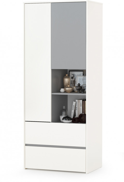 Торонто Компоновка № 20, цвет белый шагрень/стальной серый, ШхГхВ 274х84,4х195,7 см., сп. м. 800х1900 мм., б/м, основание есть, универсальная сборка