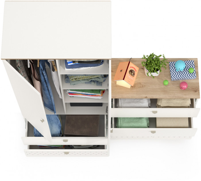 Эйп 13.334 Шкаф для одежды + 13.322 Комод, белый/дуб белый