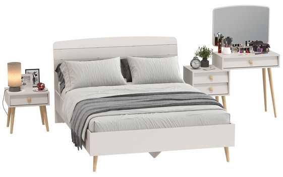 Афина Спальня Кровать 1400 + Трюмо + Тумба, кашемир серый