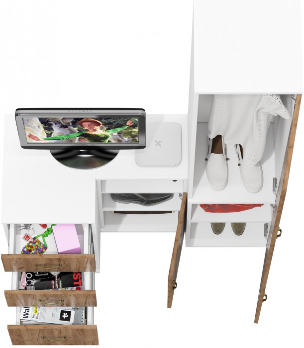 Лидер-8 Пенал МД 21Б + Тумба МД 3.16 + Тумба МД 3.19, белый шагрень/крафт золото