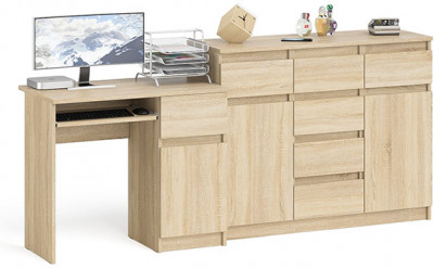 Мори компьютерный стол МС-1 правый + Комод МК1200.4, дуб сонома