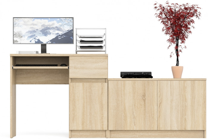 Мори компьютерный стол МС-1 правый + Тумба МА900.1, дуб сонома