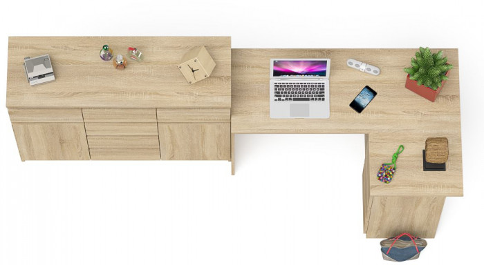 Мори компьютерный стол МС-16 правый + Комод МК1200.4, дуб сонома