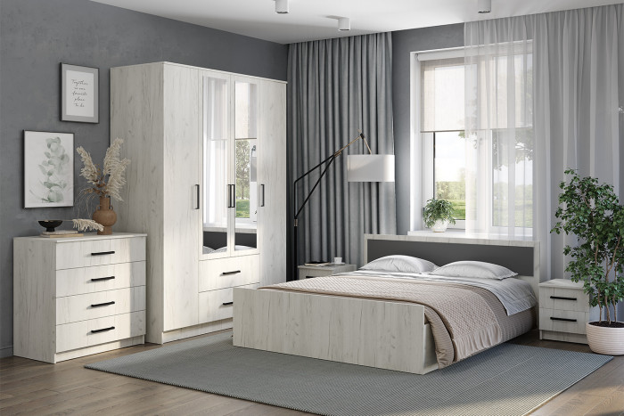 Кровать с реечным настилом Фиеста ЛИТ 160х200, Дуб крафт белый