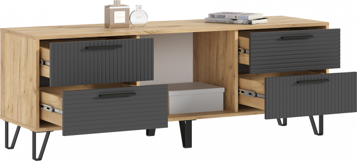 Флэш Тумба ТВ 1500 браш графит/дуб крафт