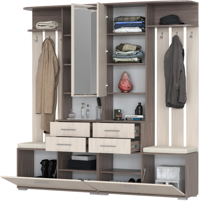 Два шкафа с вешалкой Домино 2-3431бод.тем/св, цвет бодега тёмный/бодега светлый, ШхГхВ 200х36х202 см., универсальная сборка